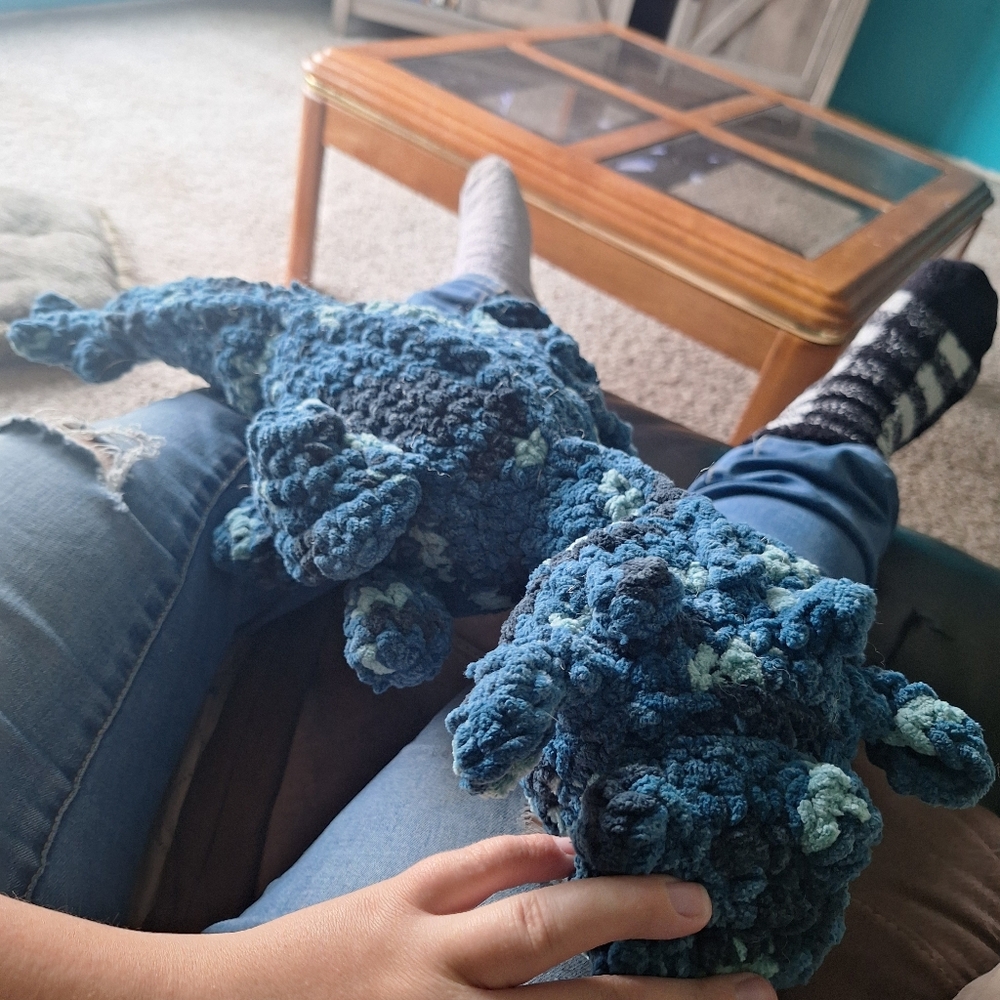 Handmade Blue Crocheted Dragon Plush, Made To Order